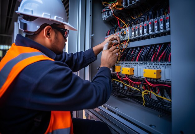 Foto de um técnico elétrico trabalhando