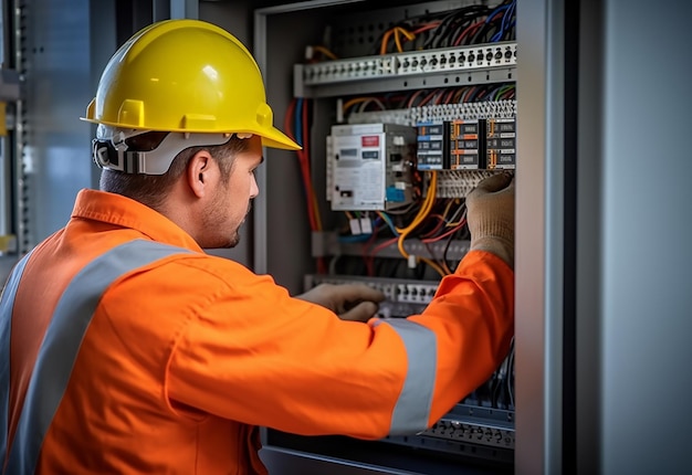 Foto de um técnico elétrico trabalhando