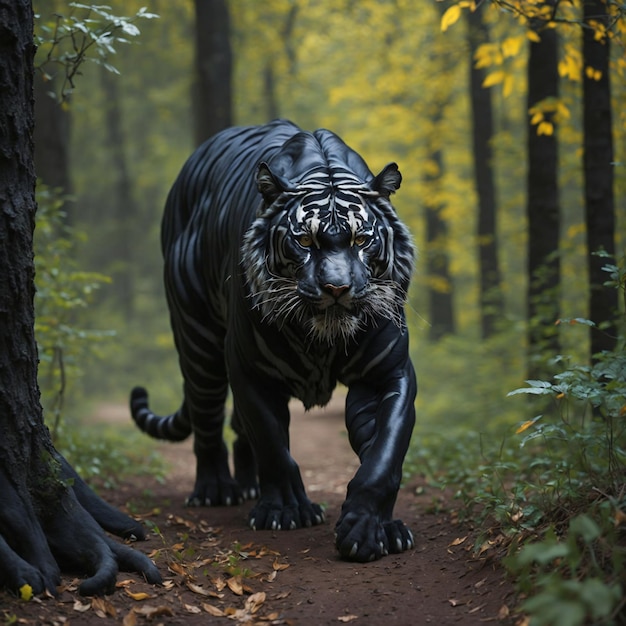 Foto de um tigre preto na madeira