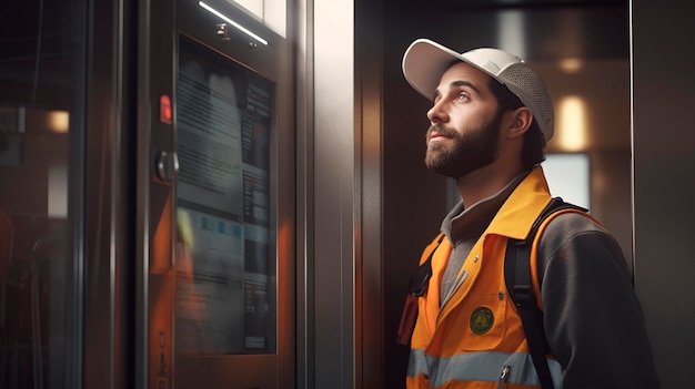 Foto de um trabalhador de manutenção inspecionando um elevador