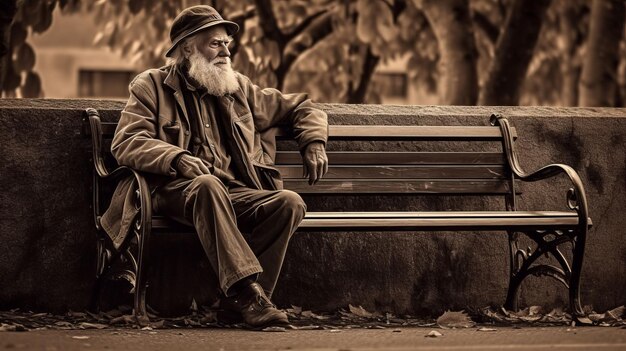 Foto foto de um velho a descansar junto ao banco.