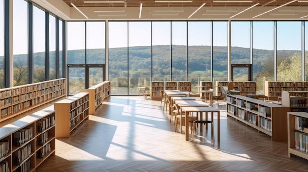 Foto de uma atmosfera pacífica da biblioteca da escola