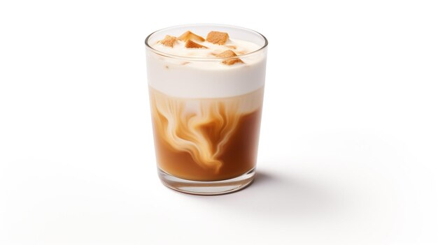 Foto de uma bebida Caramel Macchiato isolada em fundo branco plano