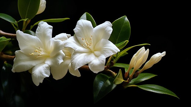 Foto de uma bela flor de jasmim isolada em fundo preto