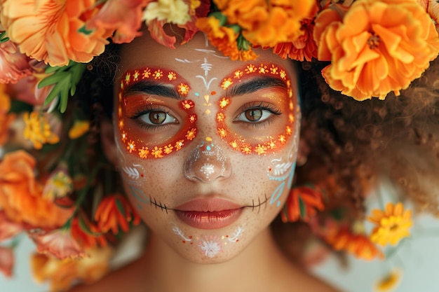 Foto foto de uma bela mulher comemorando o dia de los muertos