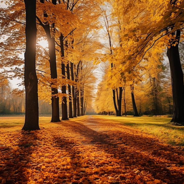 foto de uma bela paisagem de outono com árvores e folhas