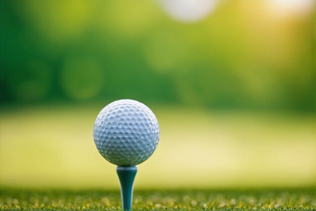 Foto de uma bola de golfe em um tee com um fundo bokeh verde desfocado Perfeito para uso em mídias sociais