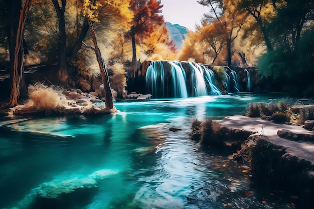 Foto de uma cachoeira majestosa em uma paisagem tranquila e pacífica de um desfiladeiro