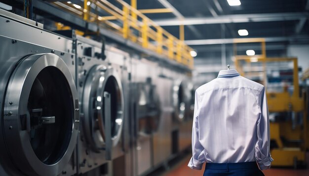 Foto foto de uma camisa de negócios no fundo de uma máquina de lavar industrial