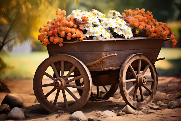 Foto de uma carrinha antiga cheia de margaridas Flower Garden