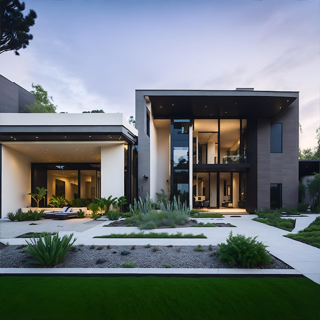 Foto de uma casa contemporânea com um espaçoso gramado verde