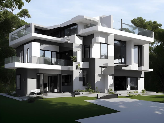 Foto de uma casa de estilo moderno renderizada em 3D