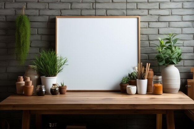 Foto de uma cozinha com um quadro em branco para uma maquete