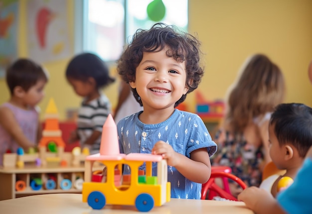 Foto foto de uma criança brincando com o conceito de desenvolvimento inicial de bloco