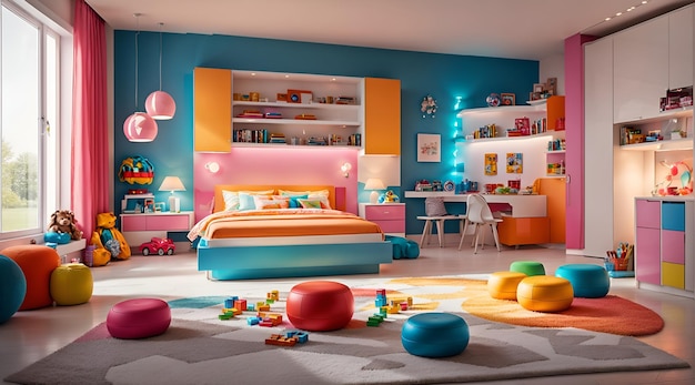 Foto de uma decoração vibrante e colorida de quarto de criança