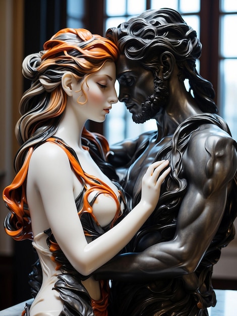 Foto foto de uma escultura em mármore de dois amantes