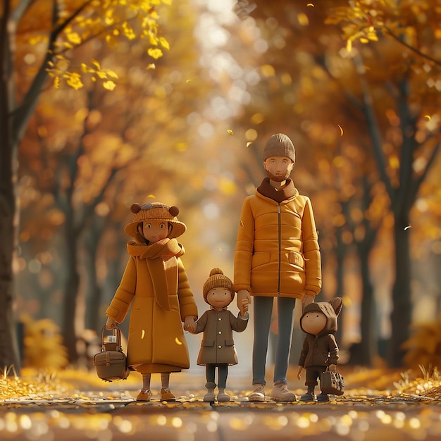 Foto de uma família bonita e elegante em um parque de outono