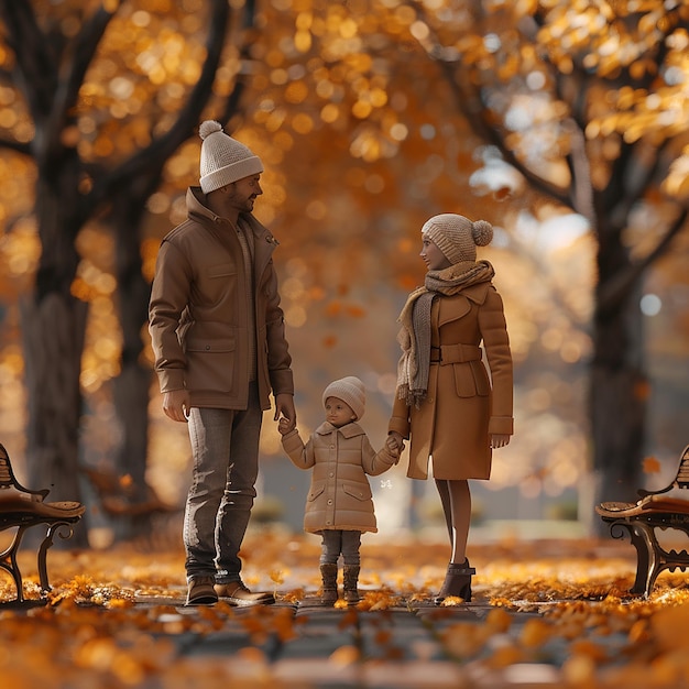 Foto de uma família bonita e elegante em um parque de outono