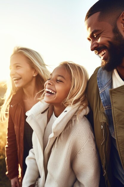 Foto de uma família feliz passando um dia juntos