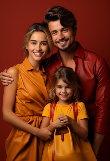 Foto de uma família sorridente e feliz fazendo compras