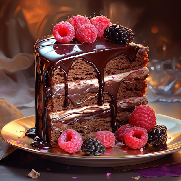 Foto de uma fatia de bolo de chocolate em fundo isolado