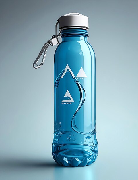 Foto de uma garrafa de água azul