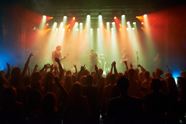 Foto de uma grande multidão em um show de música - Este show foi criado com o único propósito desta sessão de fotos, com 300 modelos e 3 bandas ao vivo. Todas as pessoas nesta sessão são modeladas.