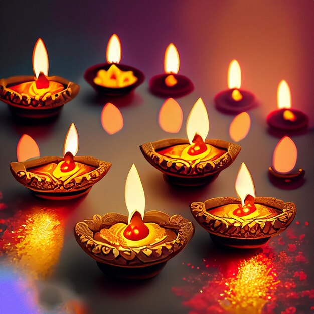 Foto de uma ilustração gerada de Diwali, o festival hindu de celebração de luzes, uma lâmpada de óleo