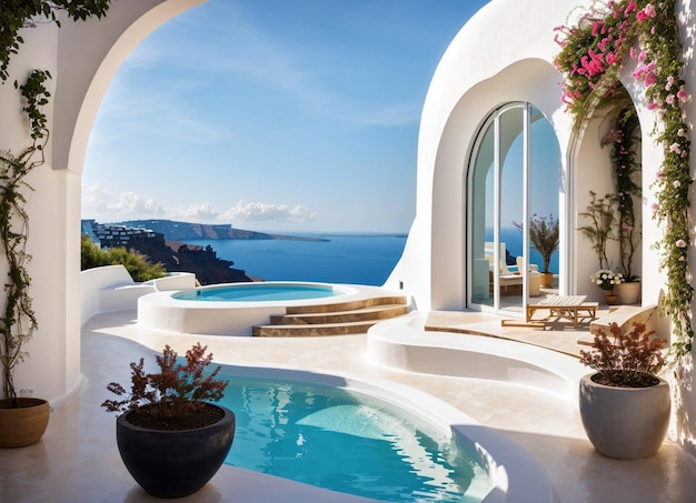 Foto de uma impressionante piscina infinita com vista para as águas cristalinas do oceano