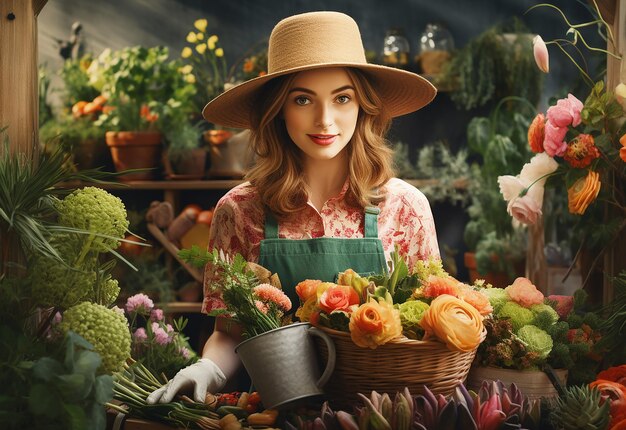 Foto de uma jovem agricultora com legumes frescos