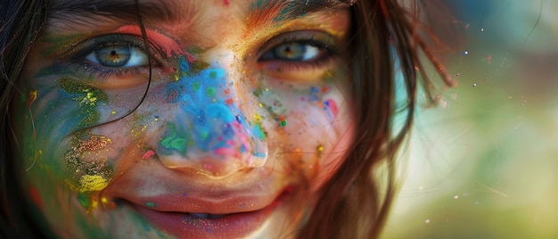 Foto foto de uma jovem coberta de pó colorido