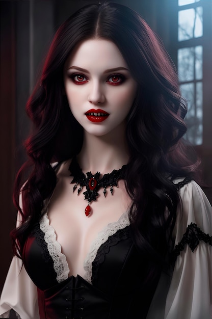 foto de uma linda garota vampira mostrando as presas corpo inteiro de uma linda mulher ultra realista