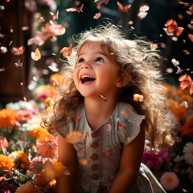 foto de uma linda menina brincando no jardim