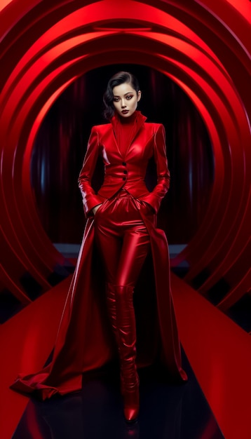 Foto de uma linda modelo asiática usando moda futurista do metaverso Mulher Cyberpunk gerada por IA