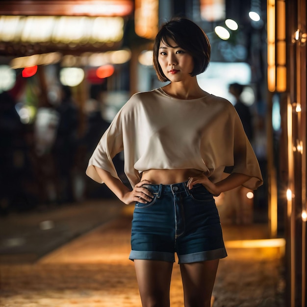 foto de uma linda mulher asiática japonesa com IA generativa de cabelo curto