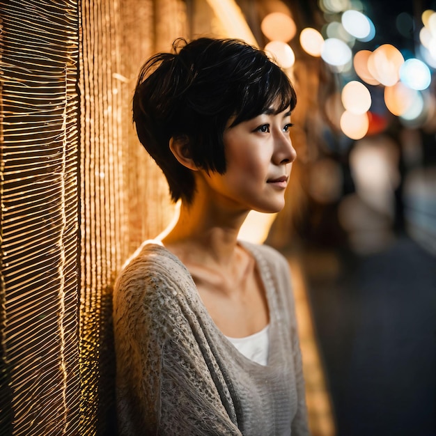foto de uma linda mulher asiática japonesa com IA generativa de cabelo curto