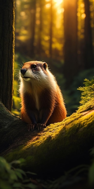 Foto de uma marmota na floresta