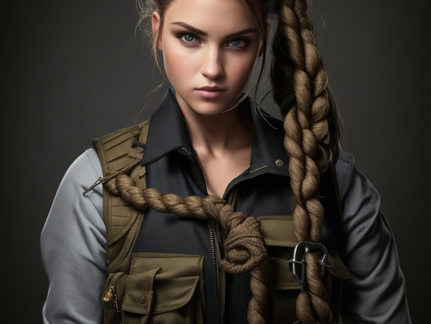 Foto de uma menina vestindo um colete de estilo militar gerado por IA
