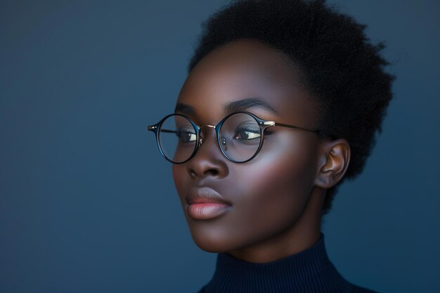 Foto de uma modelo em um fundo minimalista uma carismática jovem afro-americana moderna usando óculos