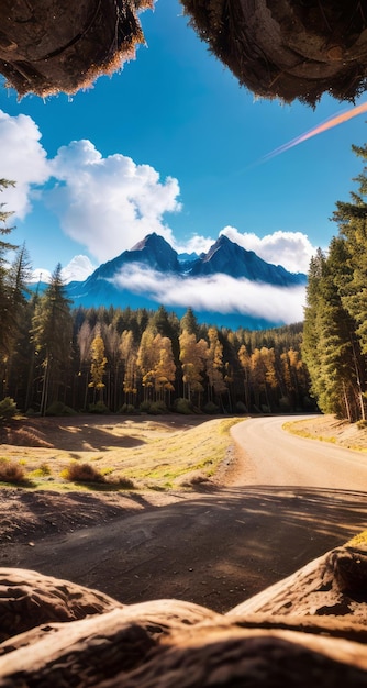 foto de uma montanha e céu azul com nuvens fotografia de floresta