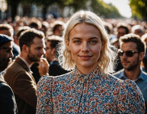 foto de uma mulher bonita na rua do desfile na IA geradora de país da Europa