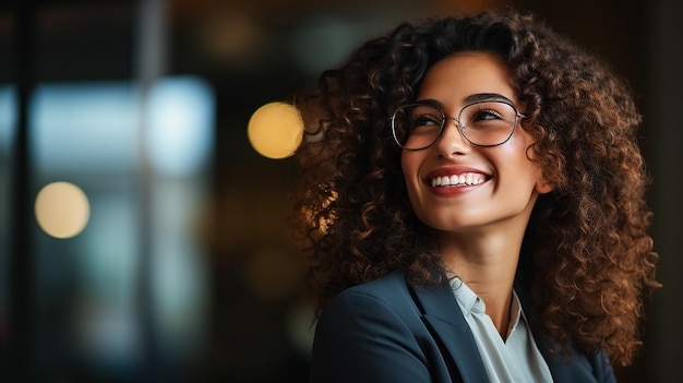 Foto de uma mulher com óculos e sorrisos gerador por ai