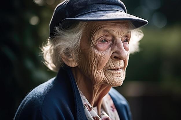 Foto de uma mulher idosa apoiada em sua bengala