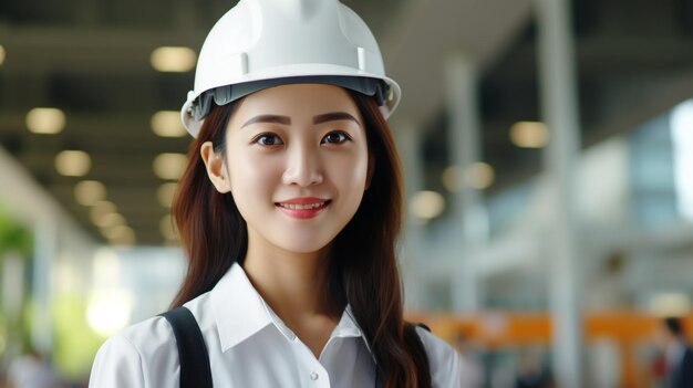 Foto de uma mulher natural trabalhando como operária da construção civil gerada por IA