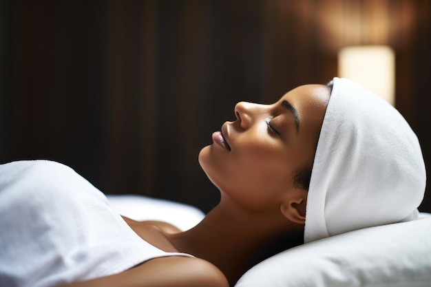 Foto de uma mulher relaxando no spa criado com IA generativa