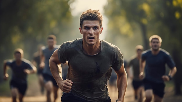 Foto de uma pessoa participando de uma corrida em grupo