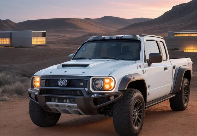 Foto foto de uma pickup futurista e moderna em paisagem