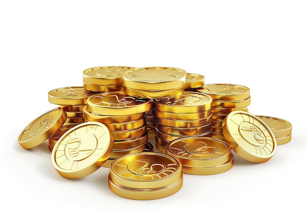 Foto foto de uma pilha de moedas de ouro em fundo branco isolado