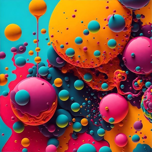 Foto de uma pintura abstrata com cores vibrantes e formas semelhantes a bolhas