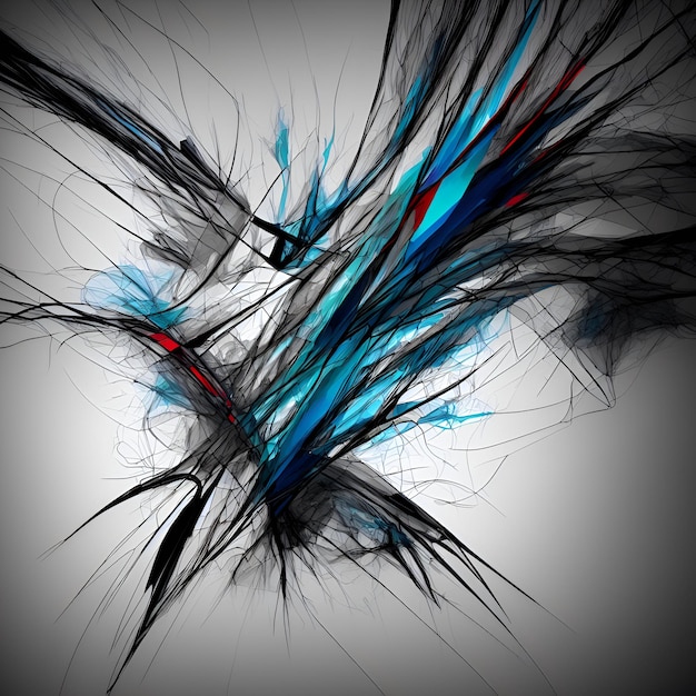 Foto de uma pintura abstrata de penas azuis e pretas
